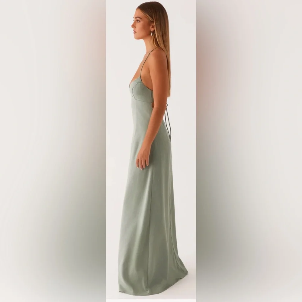 NWT Peppermayo Sage Open Back Linen Blend Maxi Dress XL - Picture 9 of 10